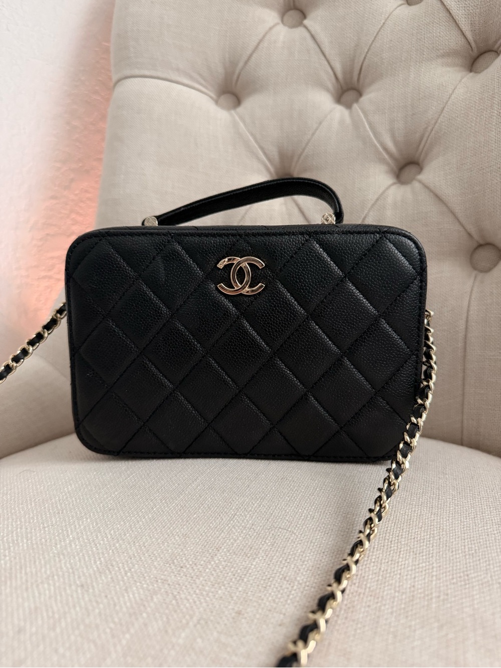 CHANEL Black Quilted Leather Crossbody with Gold CC Hardware